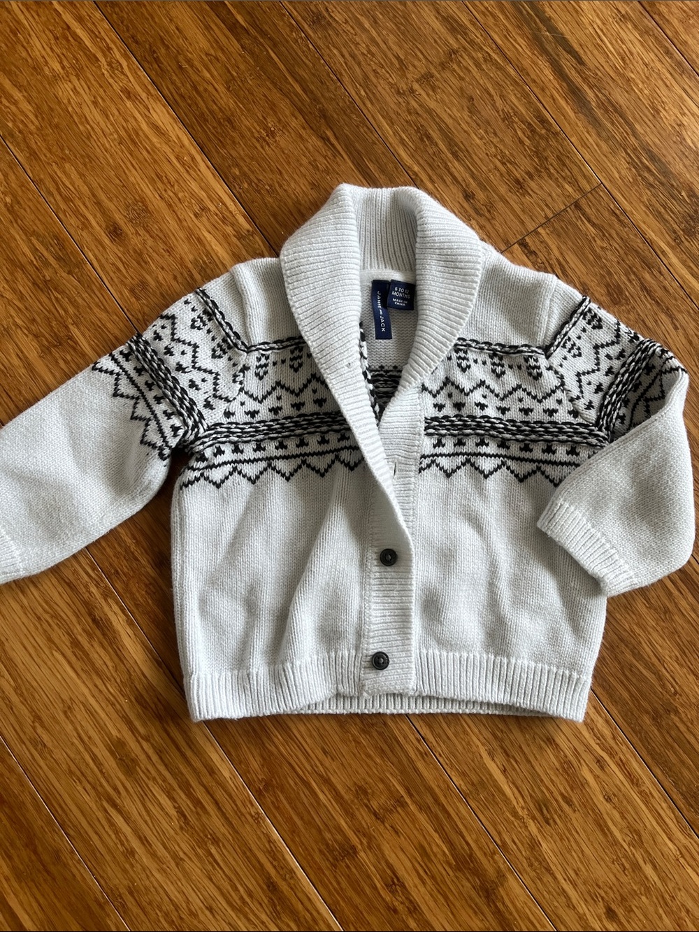 Janie and Jack Cream Sweater Cardigan with Black Fair Isle Pattern